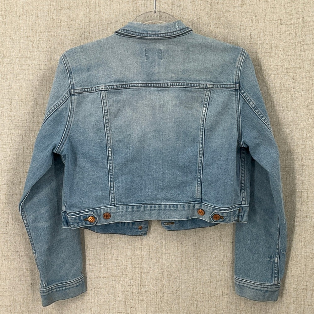 J.Crew Denim Jacket Women L Blue Cropped Trucker Classic Boho Minimalist - Picture 2 of 10